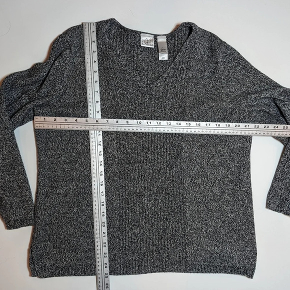 Vintage Salt Pepper V Neck Long Sleeve Knit Sweater Women Size 1 - Picture 3 of 8